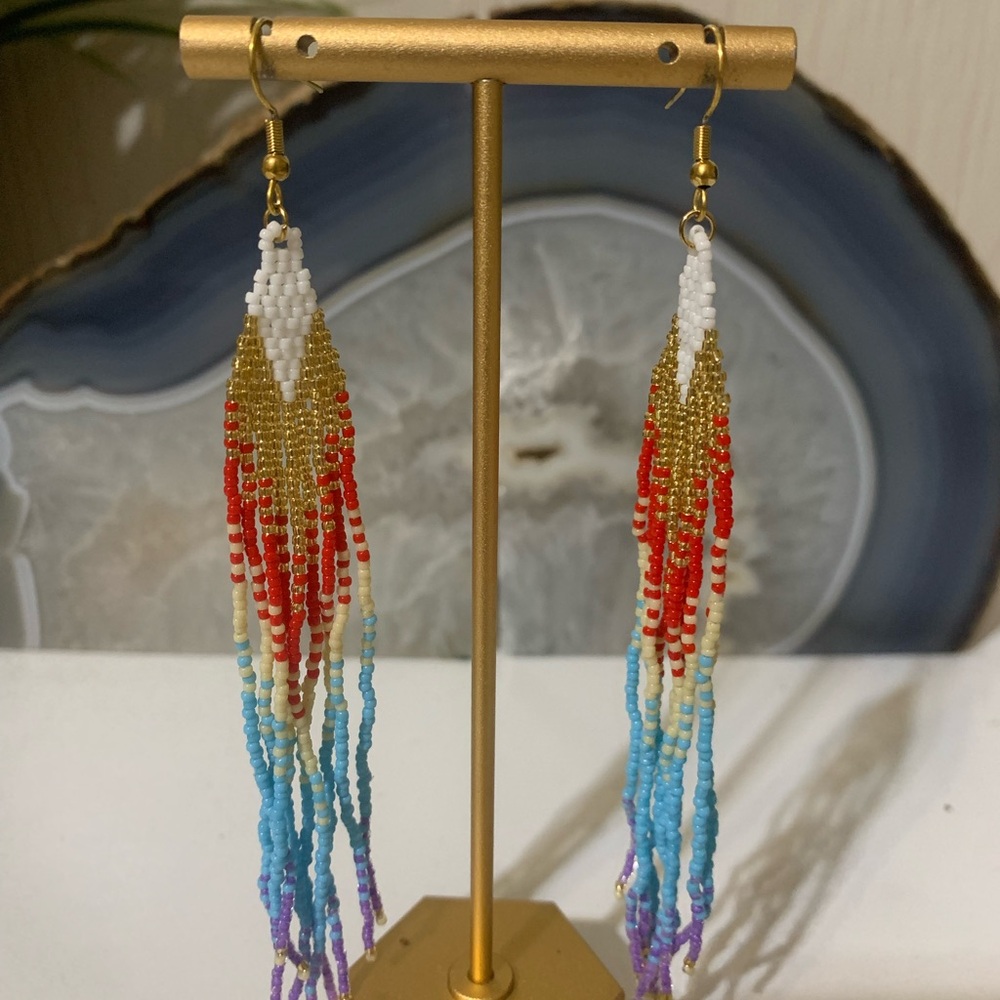 Vibrant Multicolor Beaded Fringe Earrings